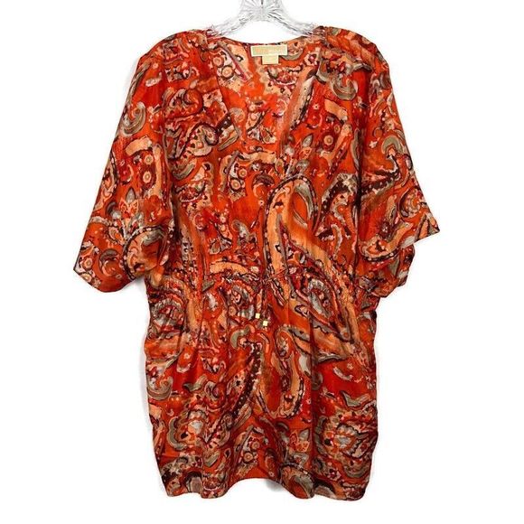 Michael Kors Tops - MICHAEL MICHAEL KORS Womens Blouse Size 1X Silk Paisley Drawstring Boho Relaxed